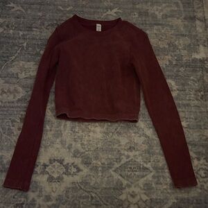 Arizona Ribbed Long Sleeved Crop Top - Dark Red